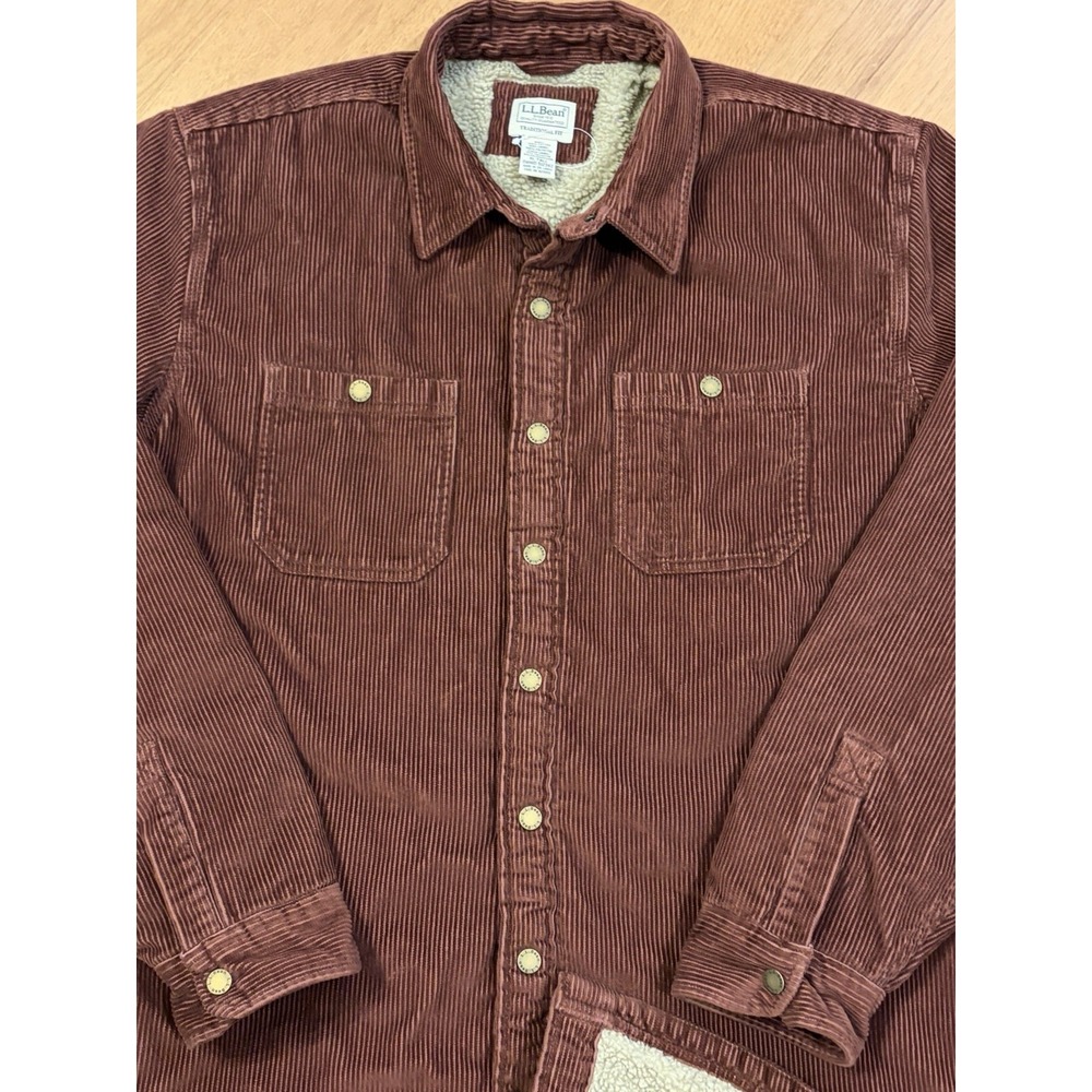 LL Bean Jacket Men XL Tall Red 1912 Heritage Sherpa Lined Corduroy Snap Shacket